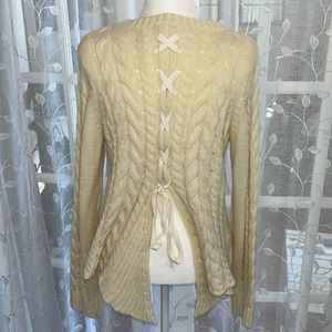 Venus Knit Cream Sweater With Back Tie Detail